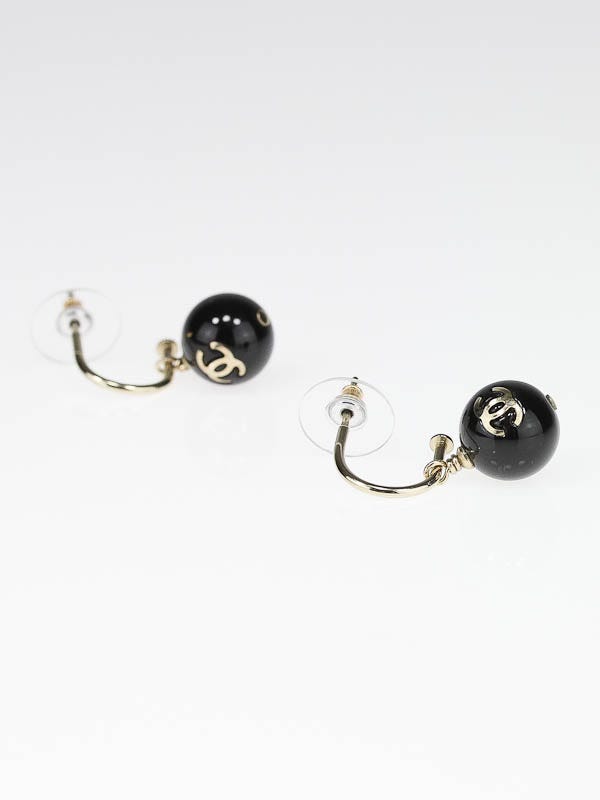 Chanel Black Resin CC Logo Ball Drop Earrings - Yoogi's Closet