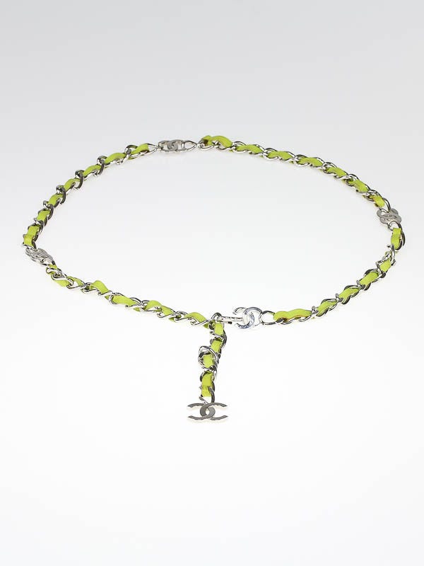 Chanel Green Leather and Chain Silvertone CC Logo Belt