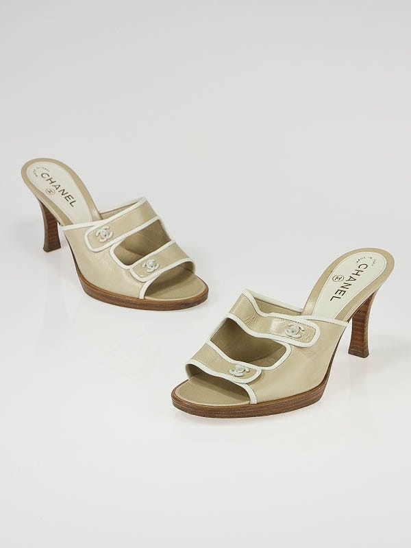 Chanel Beige Leather Open Toe Sandals Size 8.5/39
