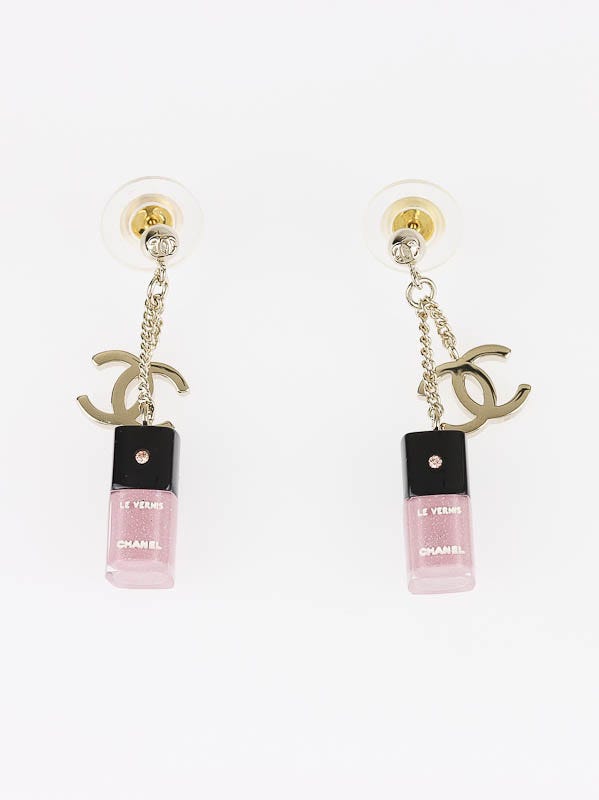 Chanel Goldtone Metal Faux Pearl and CC Camellia Drop Earrings