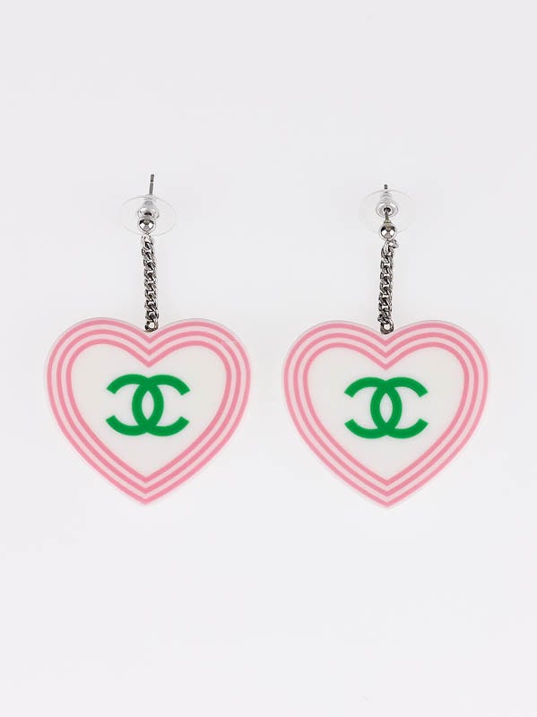 Chanel Mulitcolor Resin CC Logo Heart Dangle Earrings