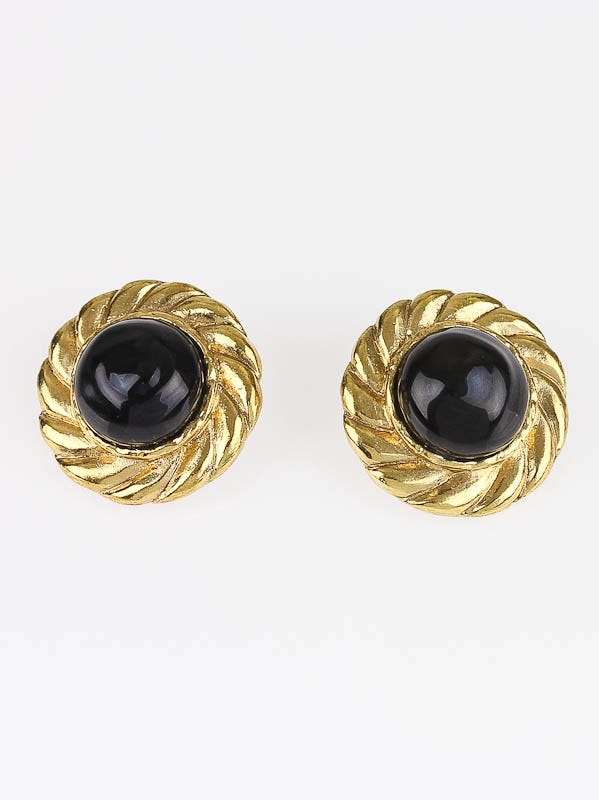 Chanel Black/Gold Braided Disc Clip-On Earrings - Yoogi's Closet