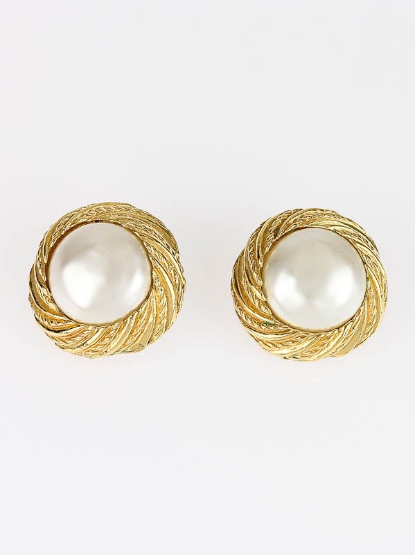 Chanel Faux Pearl and Goldtone Clip-On Earrings