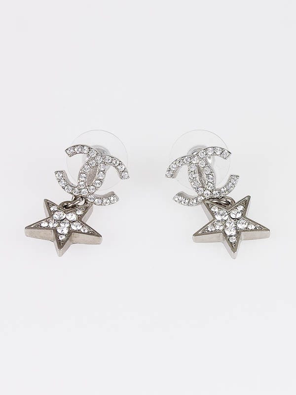 Chanel Crystal CC Logo Star Drop Earrings