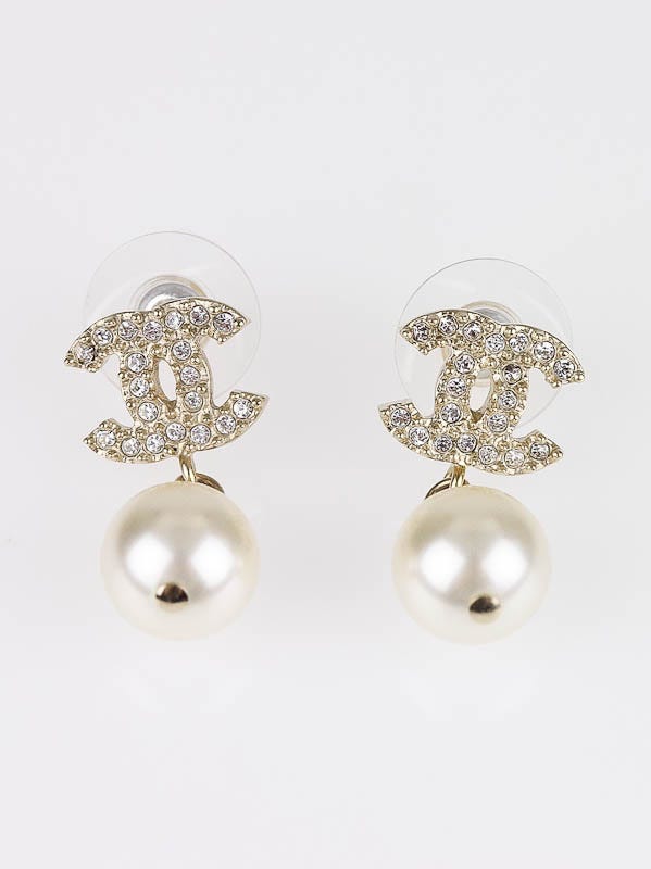 Chanel Pearl and Crystal CC Logo Drop Earrings - Yoogi's Closet