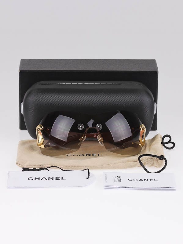 Chanel Brown/Gold CC Logo Shield Sunglasses 4124 - Yoogi's Closet