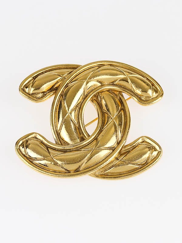Chanel Goldtone Quilted CC Logo Brooch