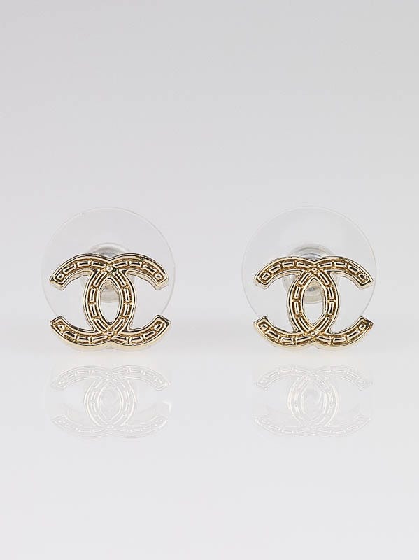 Chanel Goldtone Metal CC Logo Stud Earrings - Yoogi's Closet