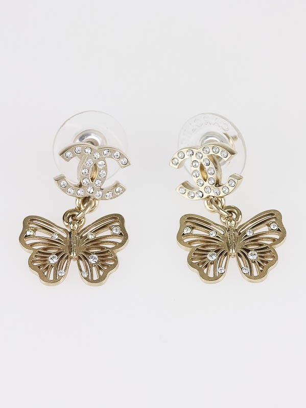 Chanel CC Crystal Logo Butterfly Drop Earrings