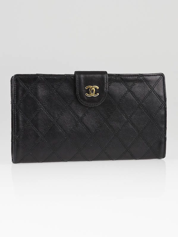Chanel Black Quilted Lambskin Leather Long French Purse Wallet