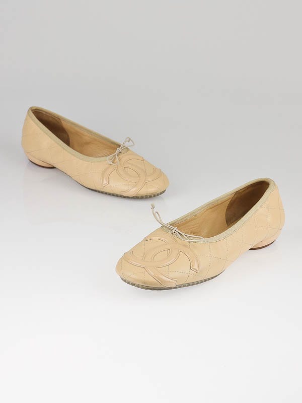 Chanel Beige Quilted Leather Cambon Ballet Flats Size 10.5/41