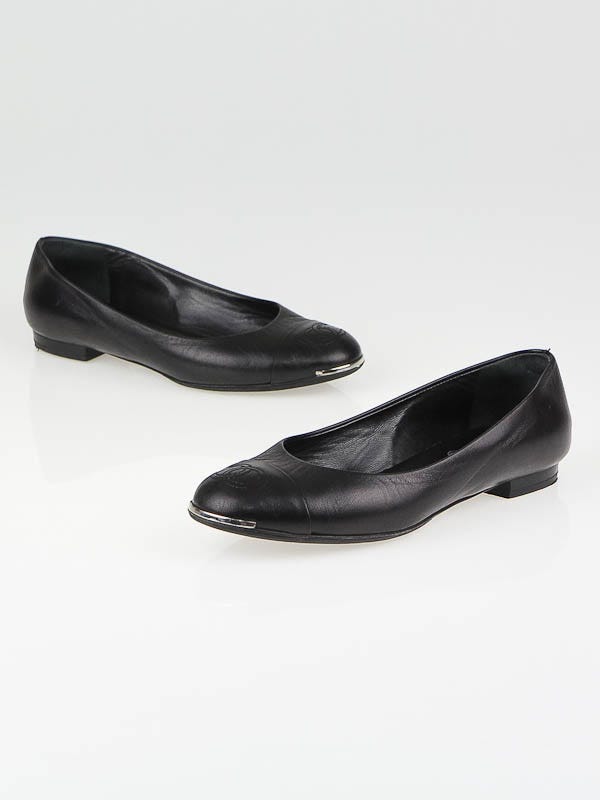 Chanel Black Lambskin Leather CC Logo Ballet Flats Size 5.5/36