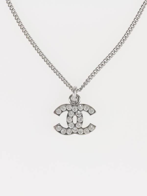 Chanel Silver Swarovski Crystal CC Logo Necklace