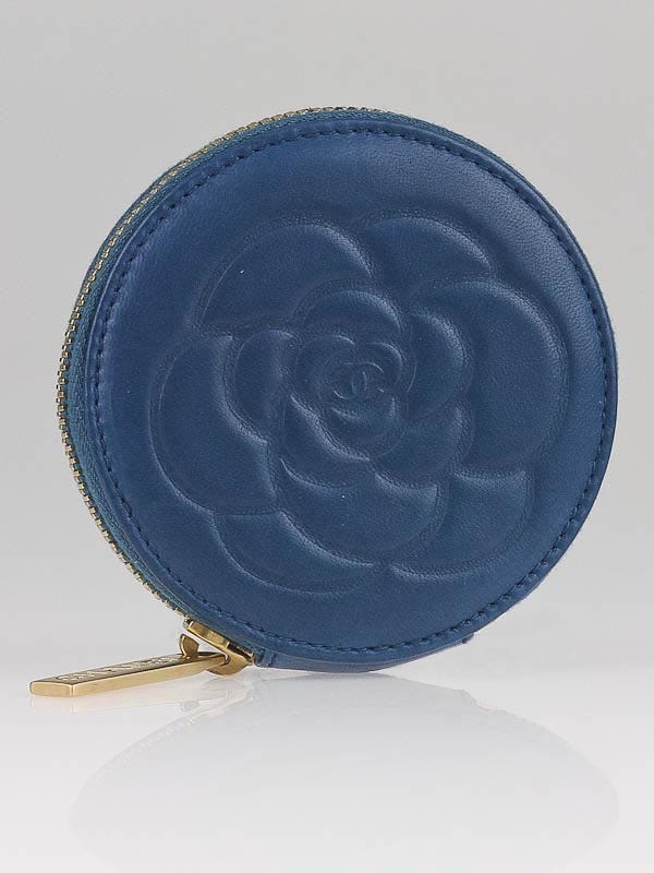 Chanel Blue Lambskin Leather Round Coin Purse