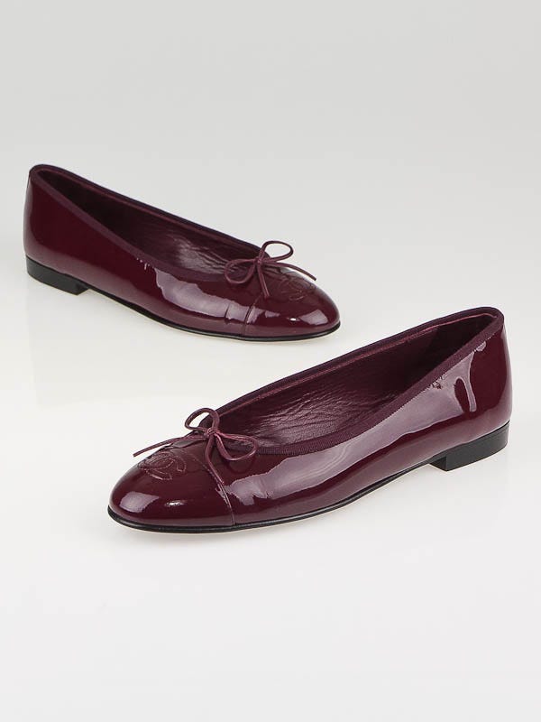 Chanel Prune Patent Leather CC Cap-Toe Ballet Flats 9/39.5 - Yoogi's Closet