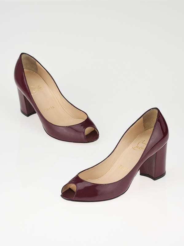Christian Louboutin Wine Patent Leather Jo Peep-Toe Heels Size 5.5/36