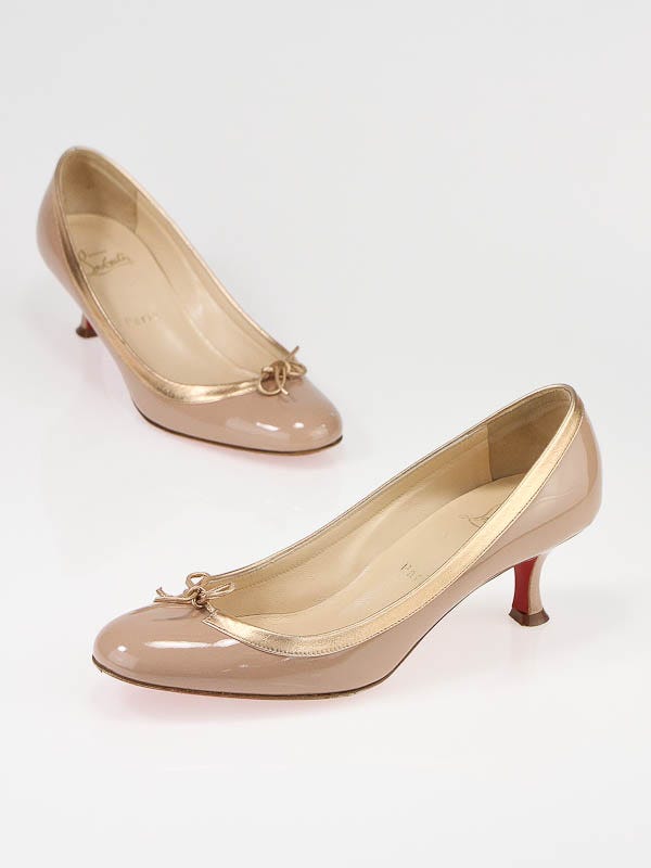 Christian Louboutin Nude Patent Leather Marcia Balla 45 Heels Size 7/37.5