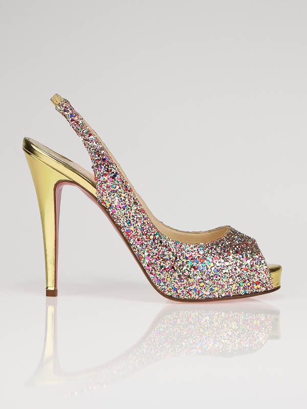 Christian Louboutin Gold Glitter N Prive Peep-Toe Slingback 120 