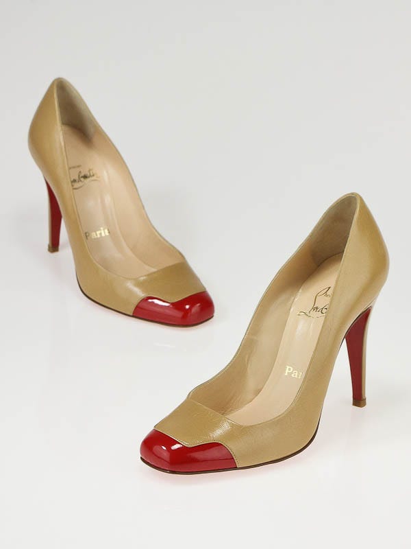 Christian Louboutin Tan and Red Leather Two-Tone Lady Grant Pumps Size 7/37.5