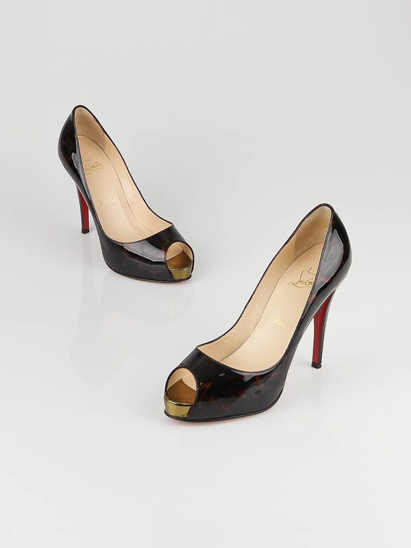 Christian Louboutin Tortoise Shell Patent Leather Very Prive 120 Peep Toe Pumps Size 8/38.5