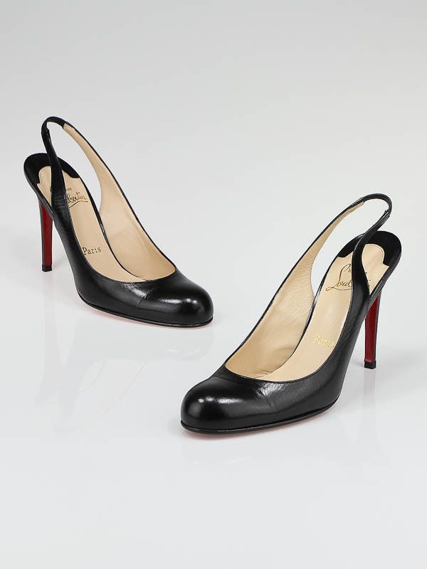 Christian Louboutin Black Leather Horasling 100 Sling-back Heels Size 8.5/39