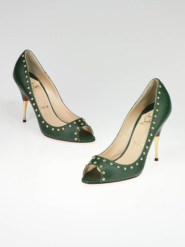 Christian Louboutin Green Leather Yoclou Studded Pumps 8.5/39