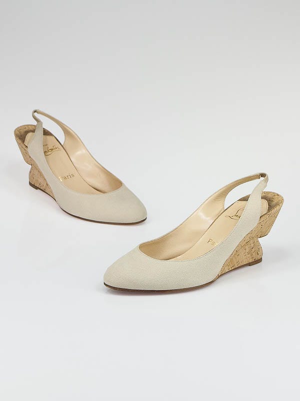 Christian Louboutin Canvas Bebe-Fusee 65 Cork Wedges Size 9/39.5
