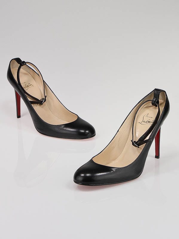 Christian Louboutin Black Leather Ankle Strap Chironde Pumps Size 9/39.5