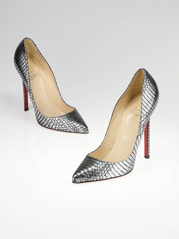 Christian Louboutin Black/Silver Mango Watersnake Pigalle 120 Pumps Size 7/37.5