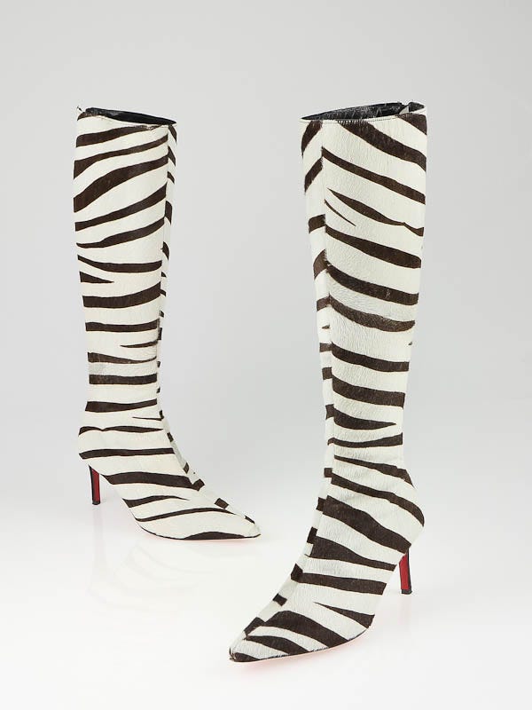 Christian Louboutin Zebra Print Calf Hair High Boots Size 7/37.5