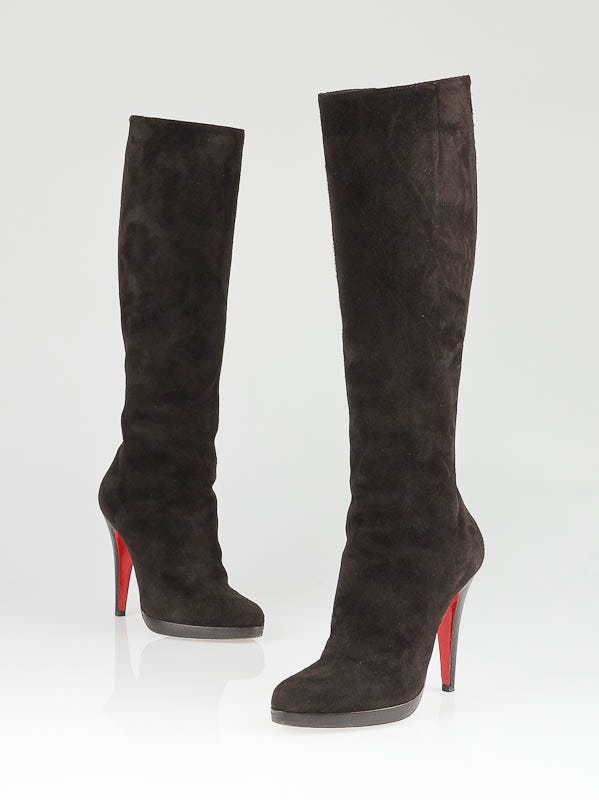 Christian Louboutin Brown Suede Bourge Zeppa Tall Boots Size 4.5/35