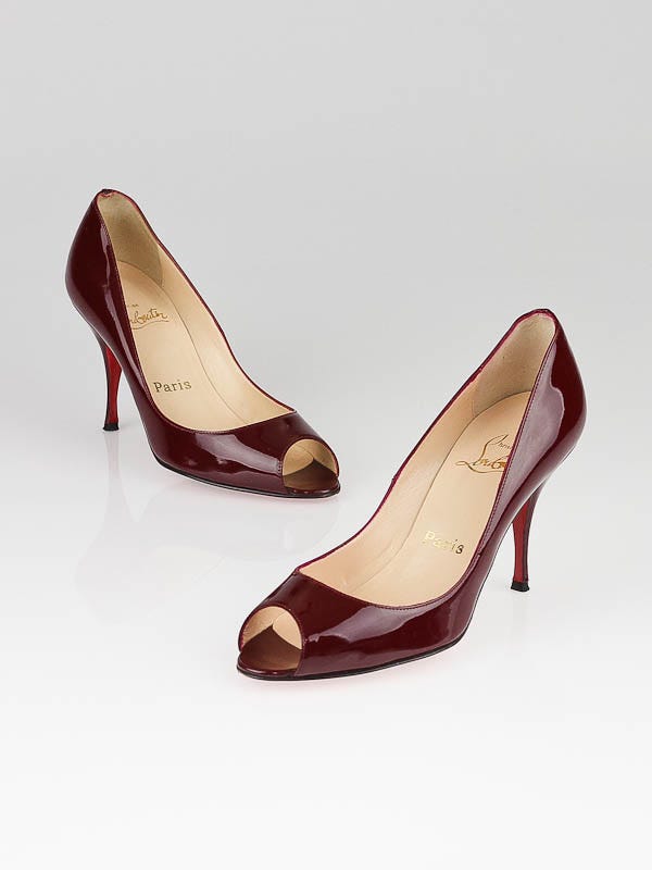 Christian Louboutin Red Patent Leather Yoyo 85 Peep Toe Pump Size 5/35.5