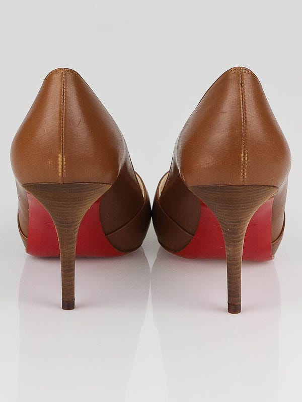 Christian Louboutin Cognac Leather Shelley 90 Peep Toe Pumps Christian Louboutin Cognac Leather Shelley 90 Peep Toe Pumps