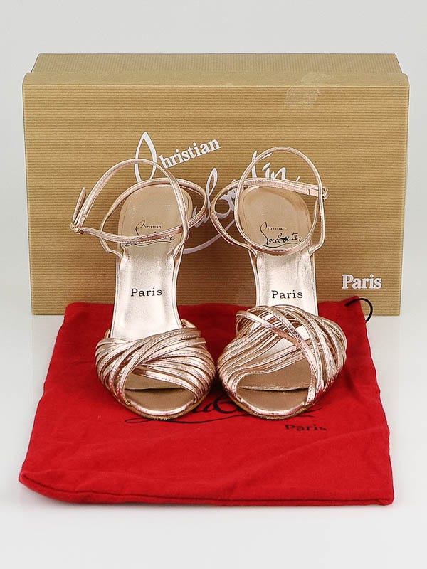 Christian Louboutin Nude Metallic Leather Podium Strappy Christian Louboutin Nude Metallic Leather Podium Strappy