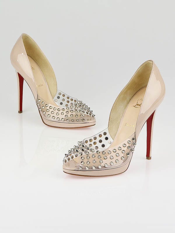 Christian Louboutin Nude Patent Leather Engine Spike 120 Pumps Size 10/40.5