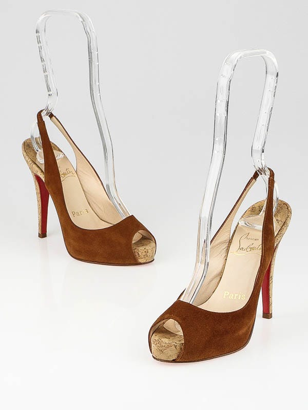 Christian Louboutin Brown Suede So Private 120 Cork Slingback Heels Size 4/34.5