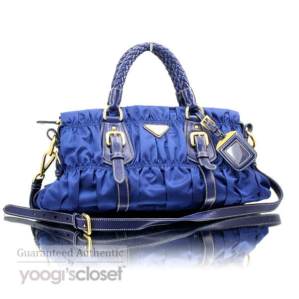 Prada Bluette Tessuto Gauffre Nylon Ruched Bag BN1407 Yoogi s Closet