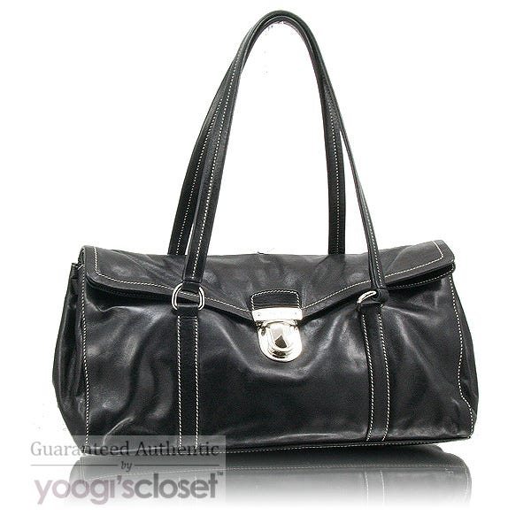 Prada Black Leather Push-Lock Shoulder Bag BR2613