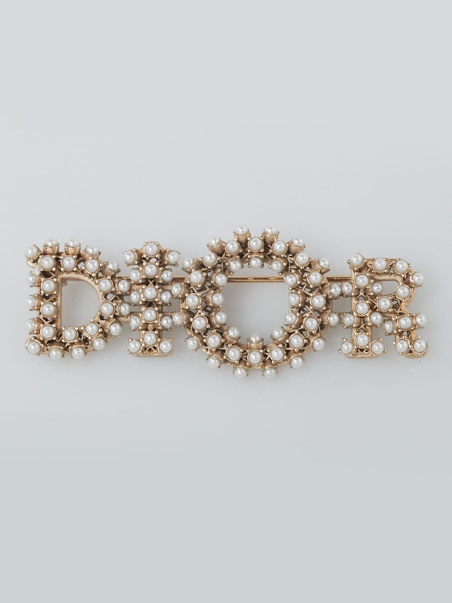 Christian Dior Goldtone Metal Pearl Dior Brooch | Yoogi's Closet