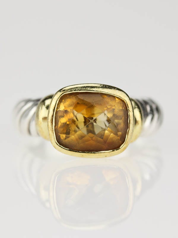 David Yurman Citrine Noblesse 14K Gold with Silver Cable Ring Size 6