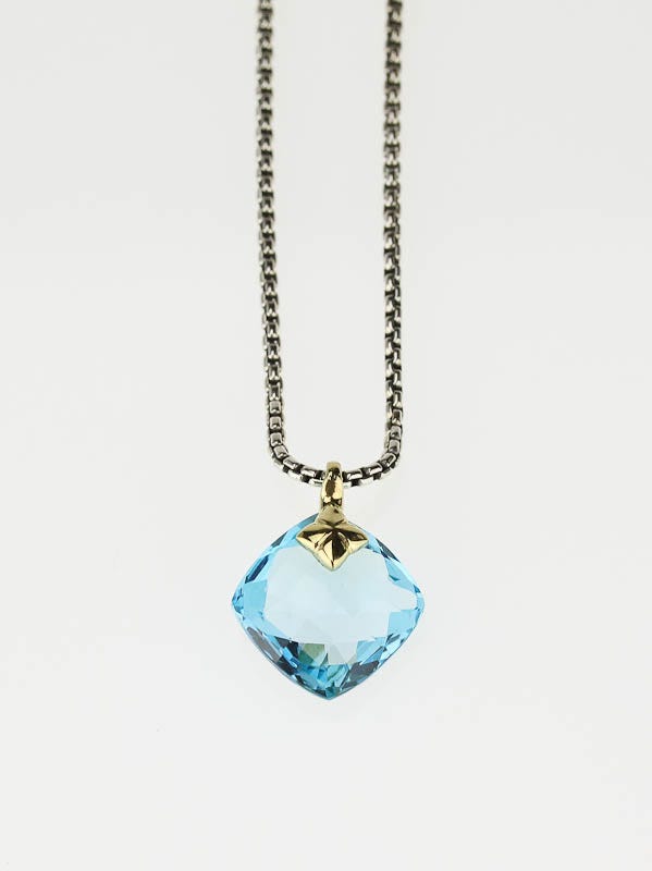 David Yurman Sterling Silver Capri Blue Topaz Pendant Necklace