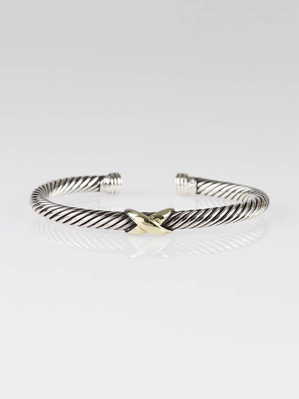 David Yurman Sterling Silver and 14k Gold Cable X Bracelet