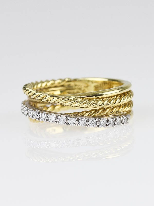 David Yurman 18k Gold Diamond Crossover Ring Size 6