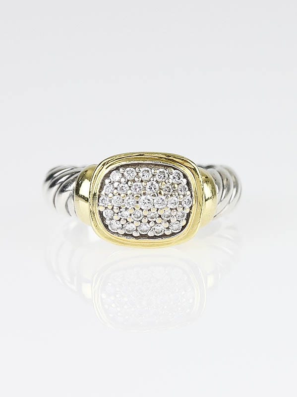 David Yurman 14k Gold and Sterling Silver Pave Diamond Ring Size 5.5
