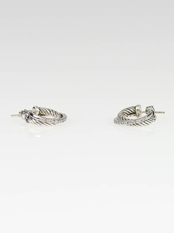 David Yurman Sterling Silver and 14k White Gold Diamond Crossover Earring