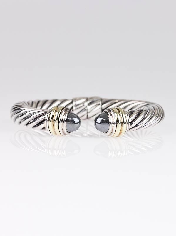 Sculpted Cable Cuff Bracelet in 18K Yellow Gold with Diamonds, 10mm
