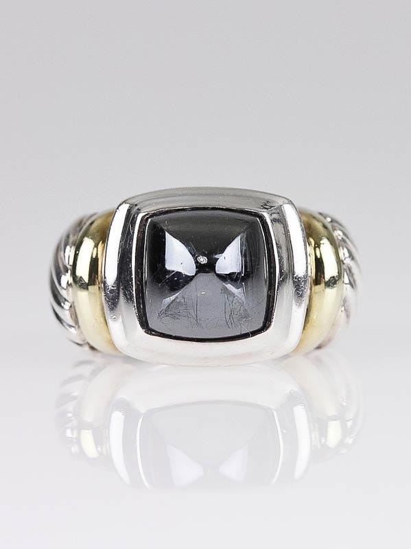David Yurman Grey Hematite and Sterling Silver Cable Ring Size 8