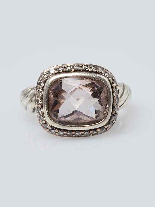 David Yurman Morganite and Diamond Noblesse Cable Ring Size 4