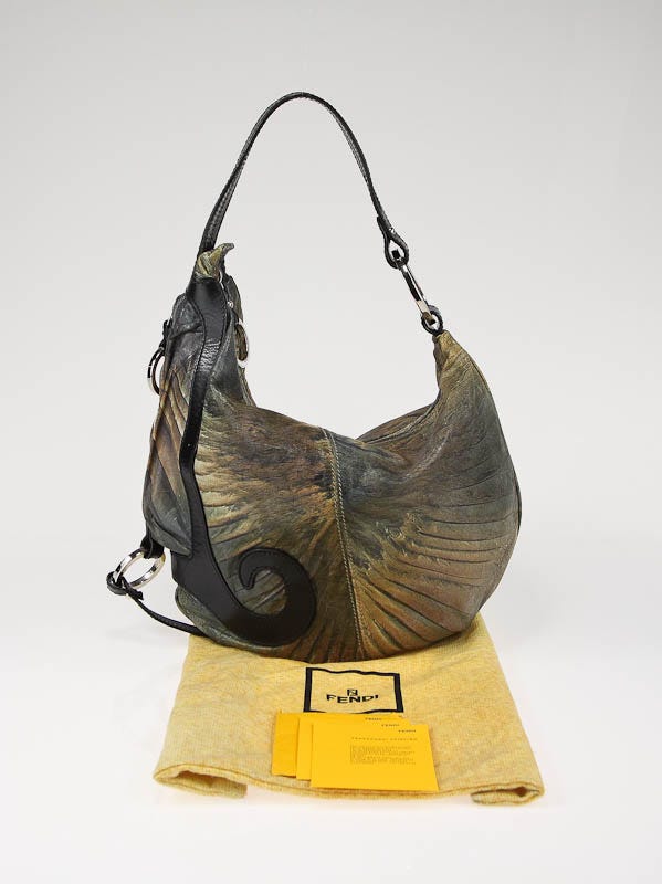 Fendi Blue Distressed Leather Small Oyster Hobo Bag-8BR293