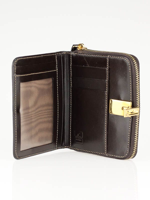 Fendi Tobacco Zucca Print Canvas Compact Zippy Wallet